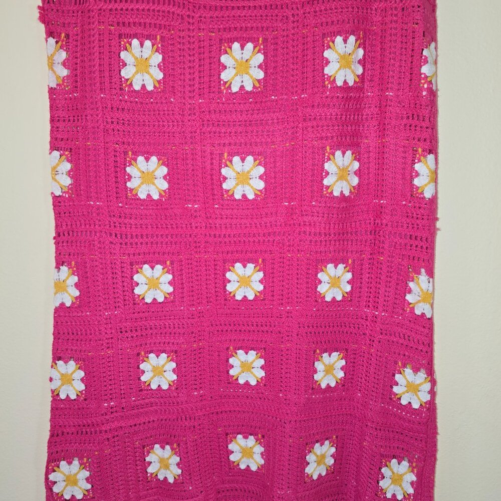 KIngs Road Pink Crochet Lined Dress SL Square Neck Large NWT - Picture 7 of 16